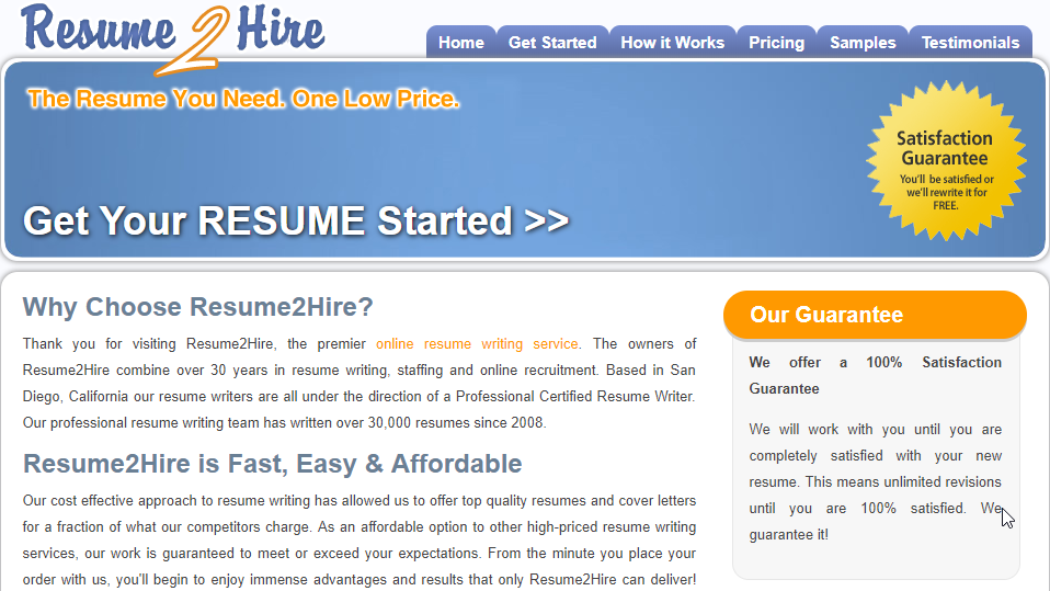 resume2hire homepage